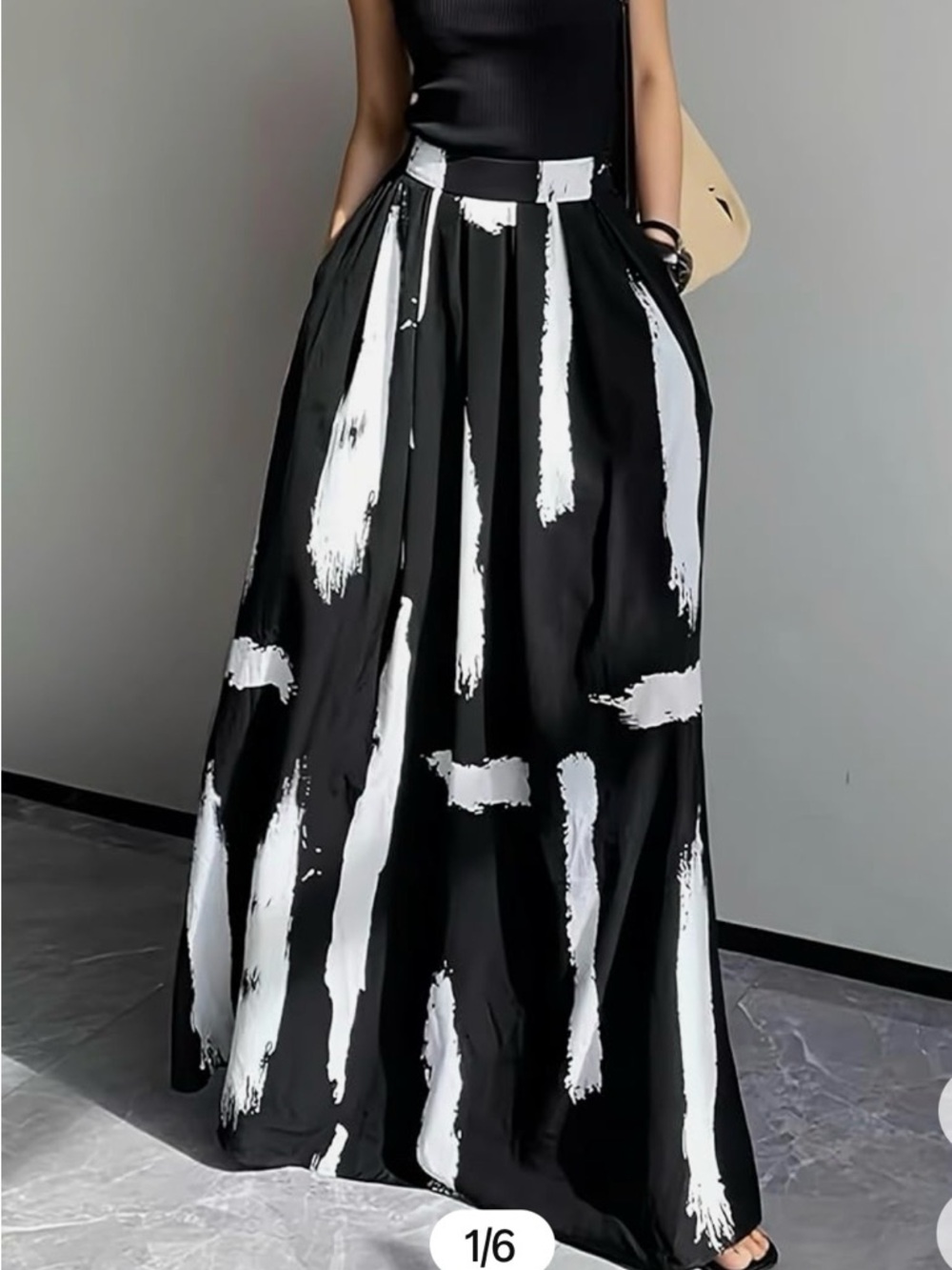 Maxi Black & White Brushstroke Skirt - Contemporary Women’s Skirt